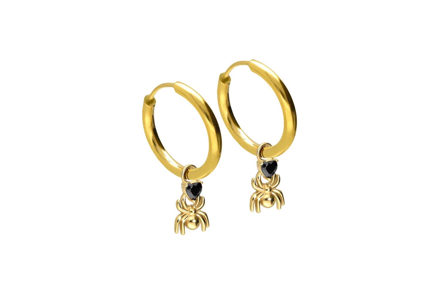 Chirurgenstahl Ohrclicker Creolen SPINNE + KRISTALLHERZ von Piercingline